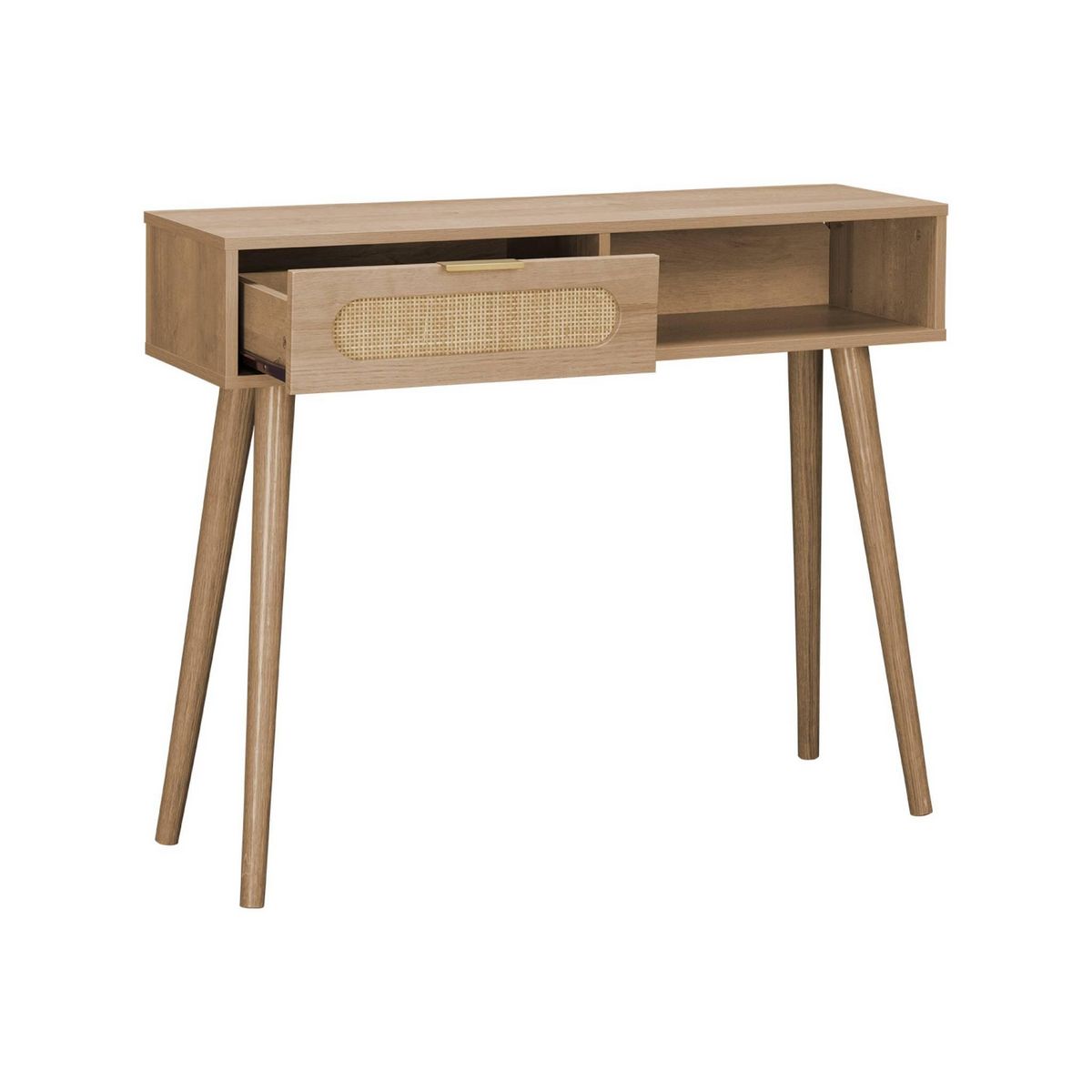 SWEEEK Console décor bois et cannage arrondi . Eva. 1 tiroir. 1 niche. pieds scandinaves. L 100 x l 29 x H 81cm