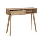Voir la diapositive 6 : SWEEEK Console décor bois et cannage arrondi . Eva. 1 tiroir. 1 niche. pieds scandinaves. L 100 x l 29 x H 81cm