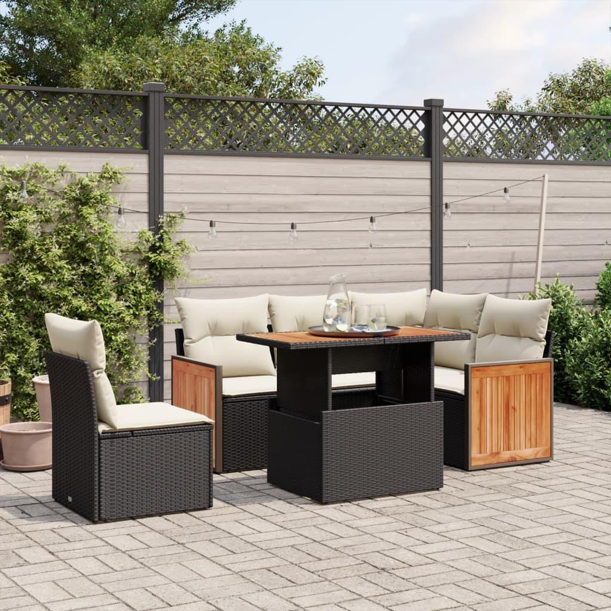 VIDAXL Salon de jardin 6 pcs avec coussins noir resine tressee
