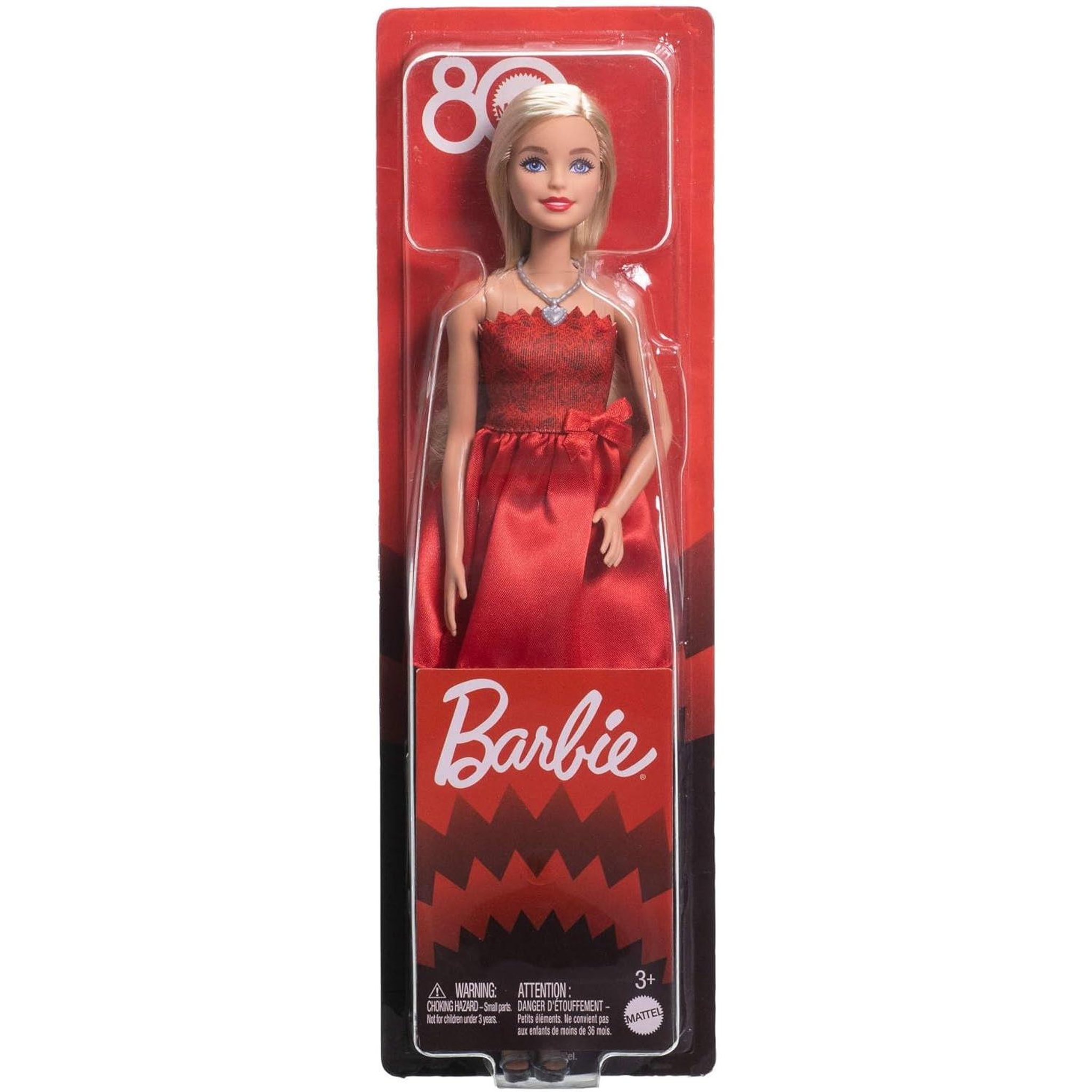 MATTEL Barbie 80ème anniversaire de Mattel - Poupée blonde robe rouge