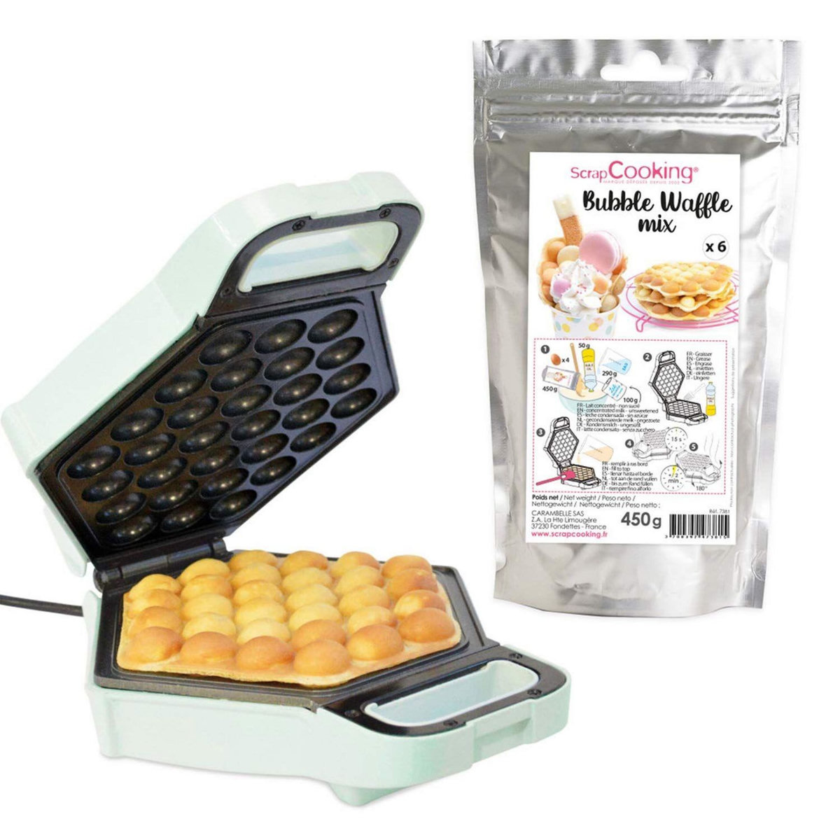 SCRAPCOOKING Machine à Bubble Waffle et préparation pour gaufres 450 g