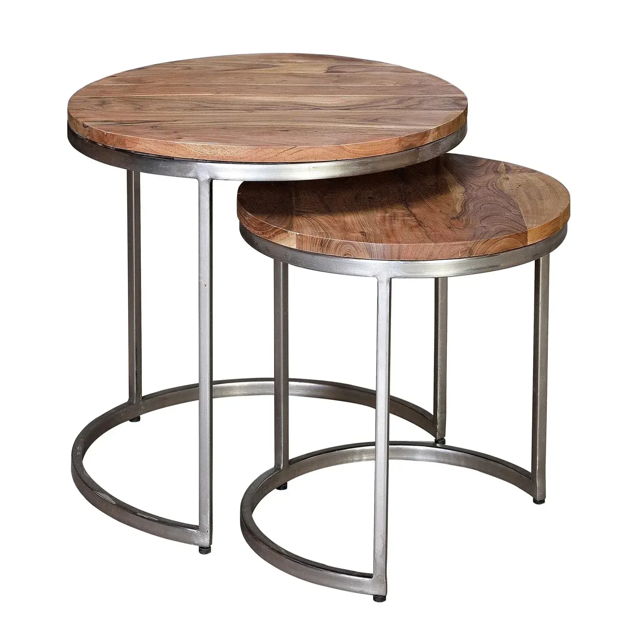 GINER Y COLOMER SL Lot de 2 tables basses de bois de manguier grand 70 cm, petite 55 cm style industriel