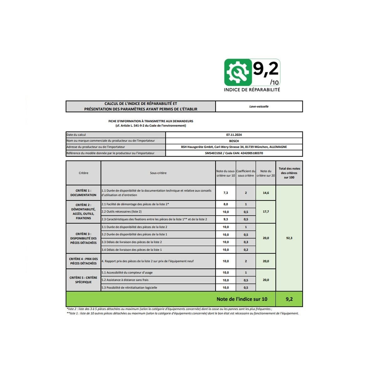 BOSCH Lave-vaisselle 60cm 13 couverts 42db - SMS4ECI26E