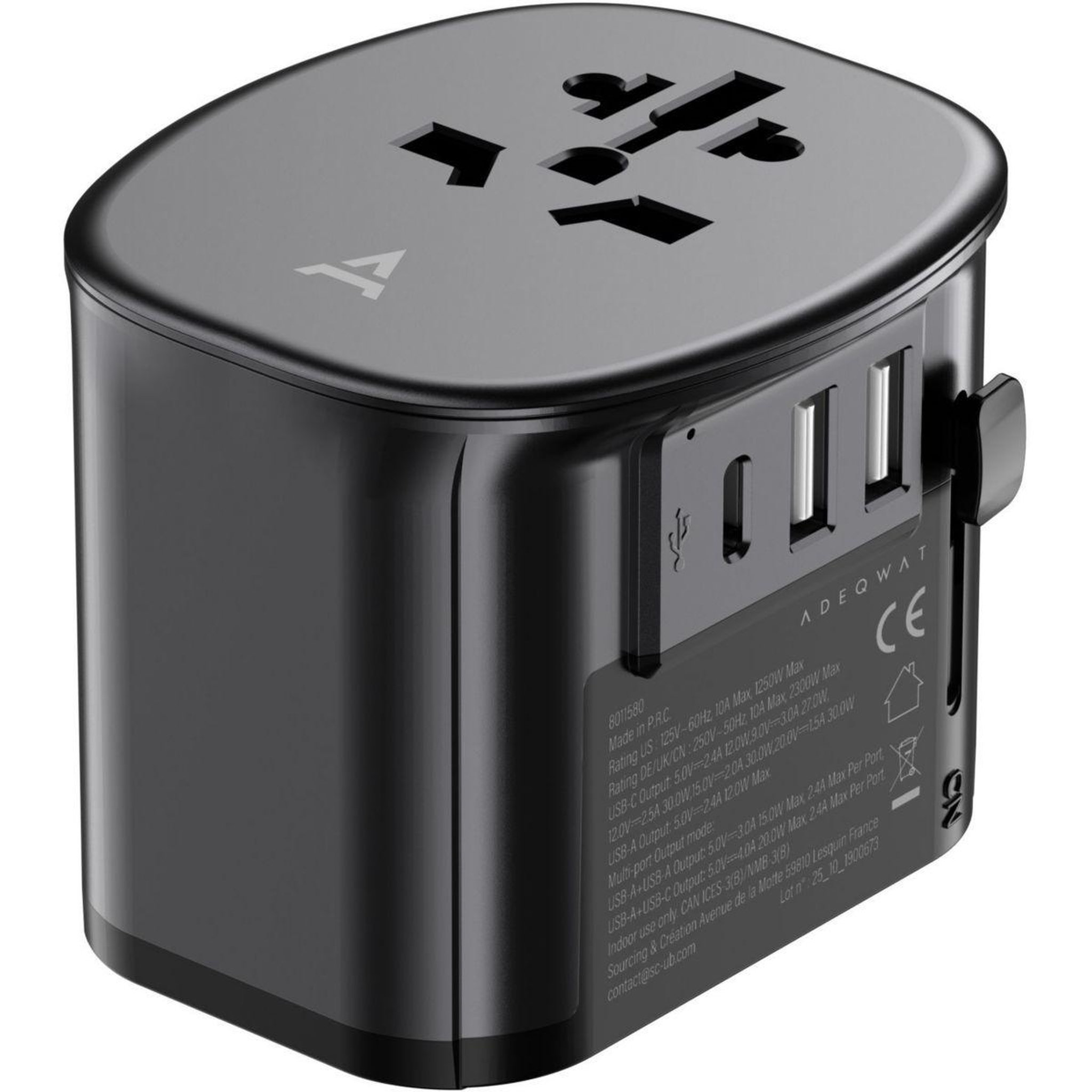 ADEQWAT Adaptateur de voyage monde 30w