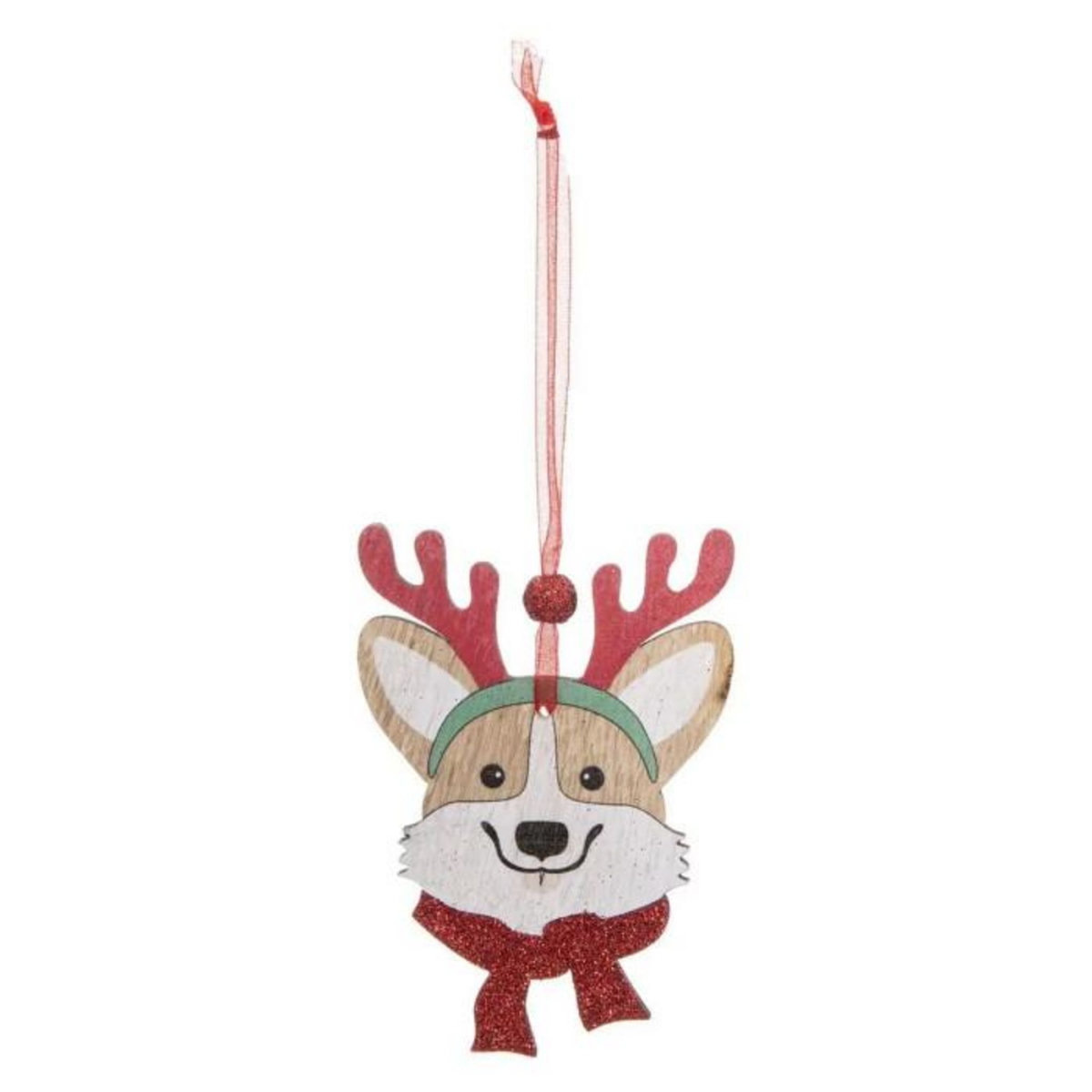 ATMOSPHERA Lot de 4 Sujets de Noël  Chien  12cm Beige & Rouge