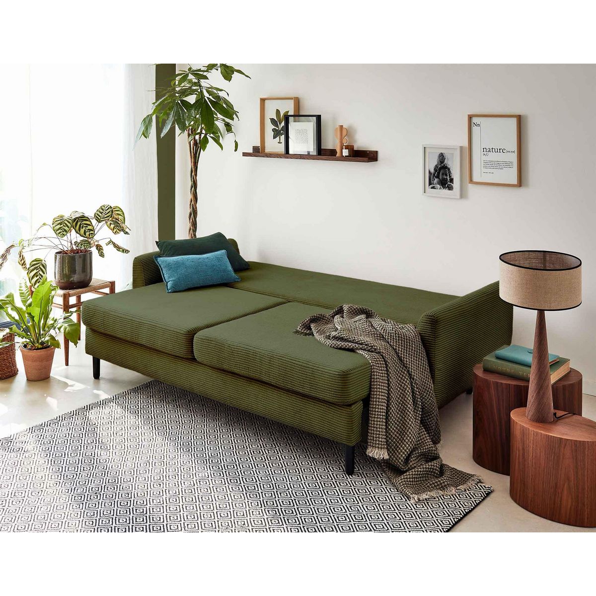 LISA DESIGN Dan - canapé 3 places - convertible avec coffre - en velours côtelé