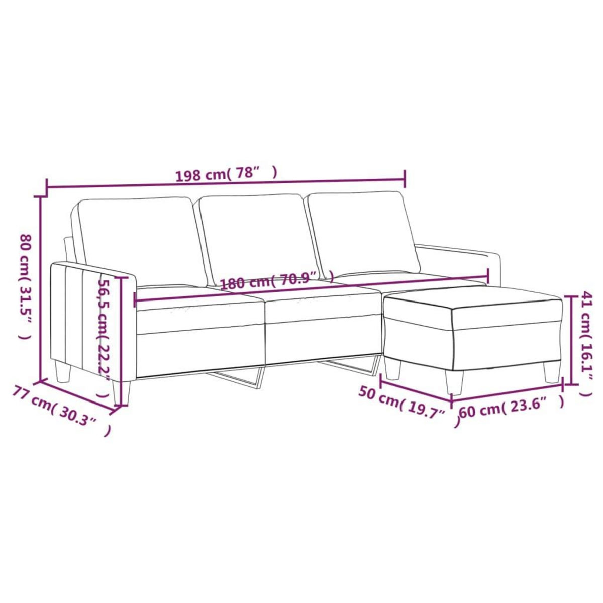 VIDAXL Canape a 3 places avec repose-pieds Cappuccino 180cm Similicuir