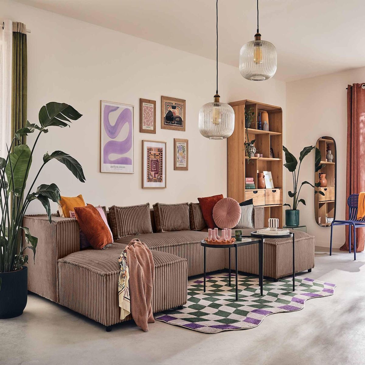 LISA DESIGN Stella - canapé panoramique en u - 7 places - en velours côtelé grosses côtes