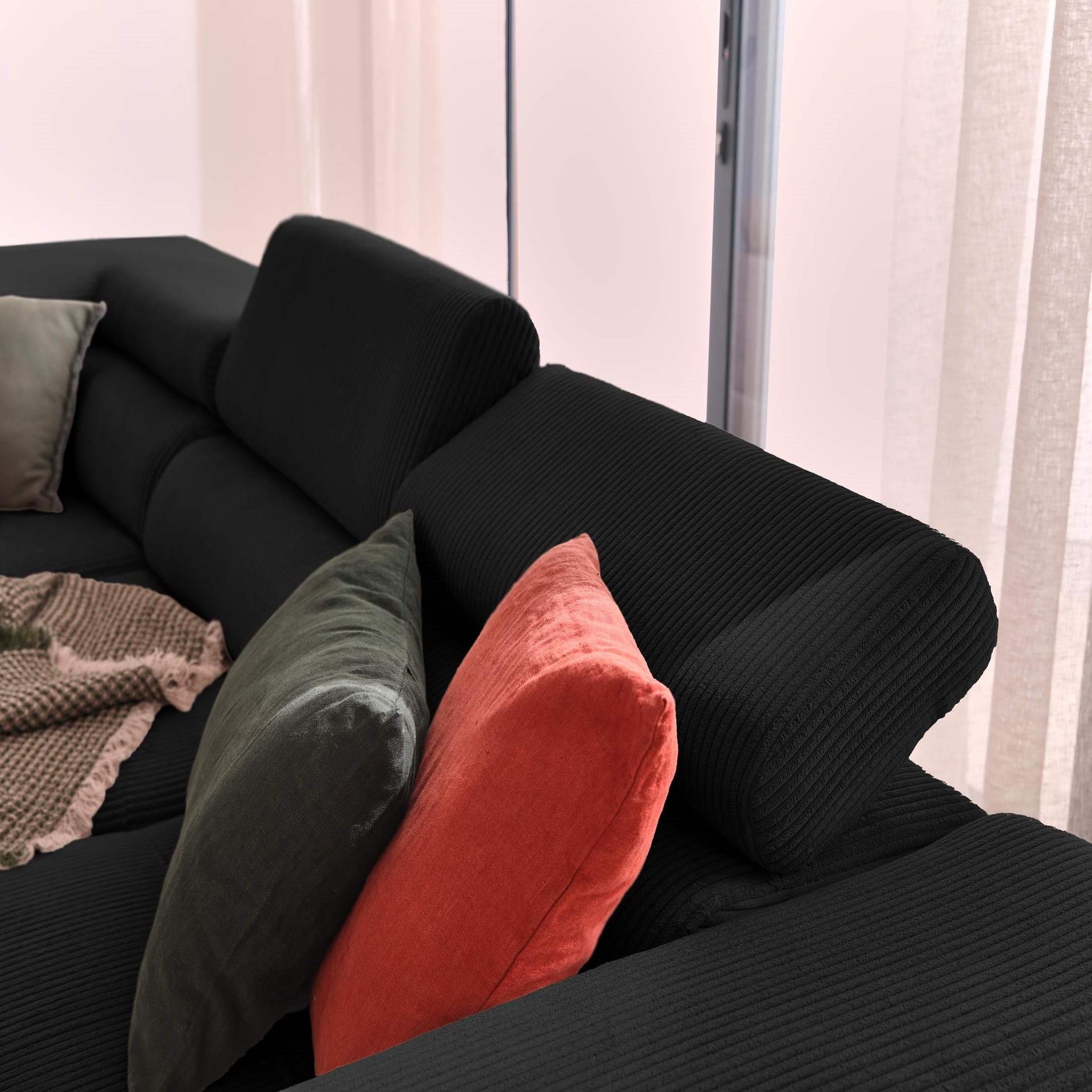 Voir la diapositive 5 : BEST MOBILIER Zaria - canapé d'angle gauche - convertible avec coffre et têtières réglables - 5 places - en velours côtelé