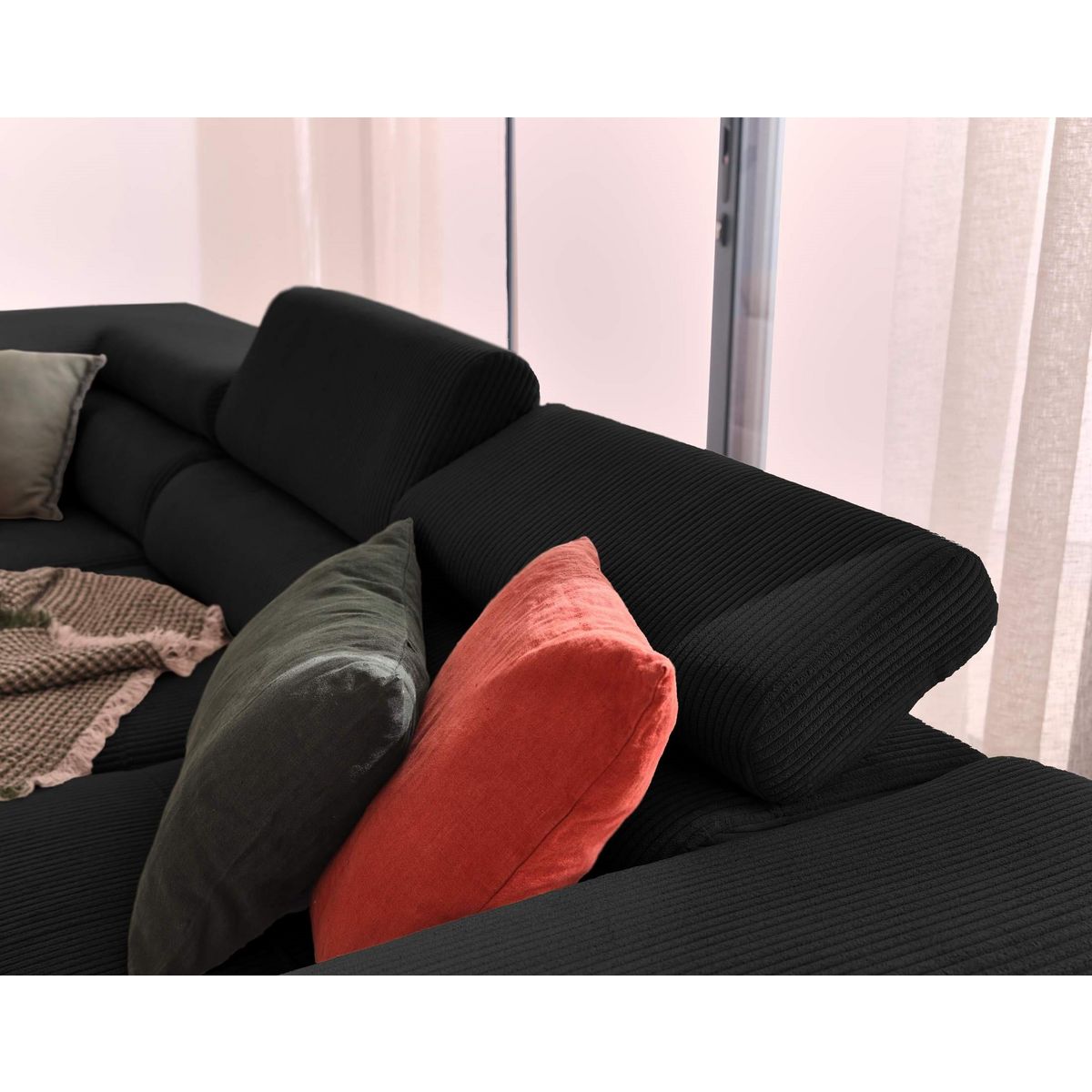 BEST MOBILIER Zaria - canapé d'angle gauche - convertible avec coffre et têtières réglables - 5 places - en velours côtelé