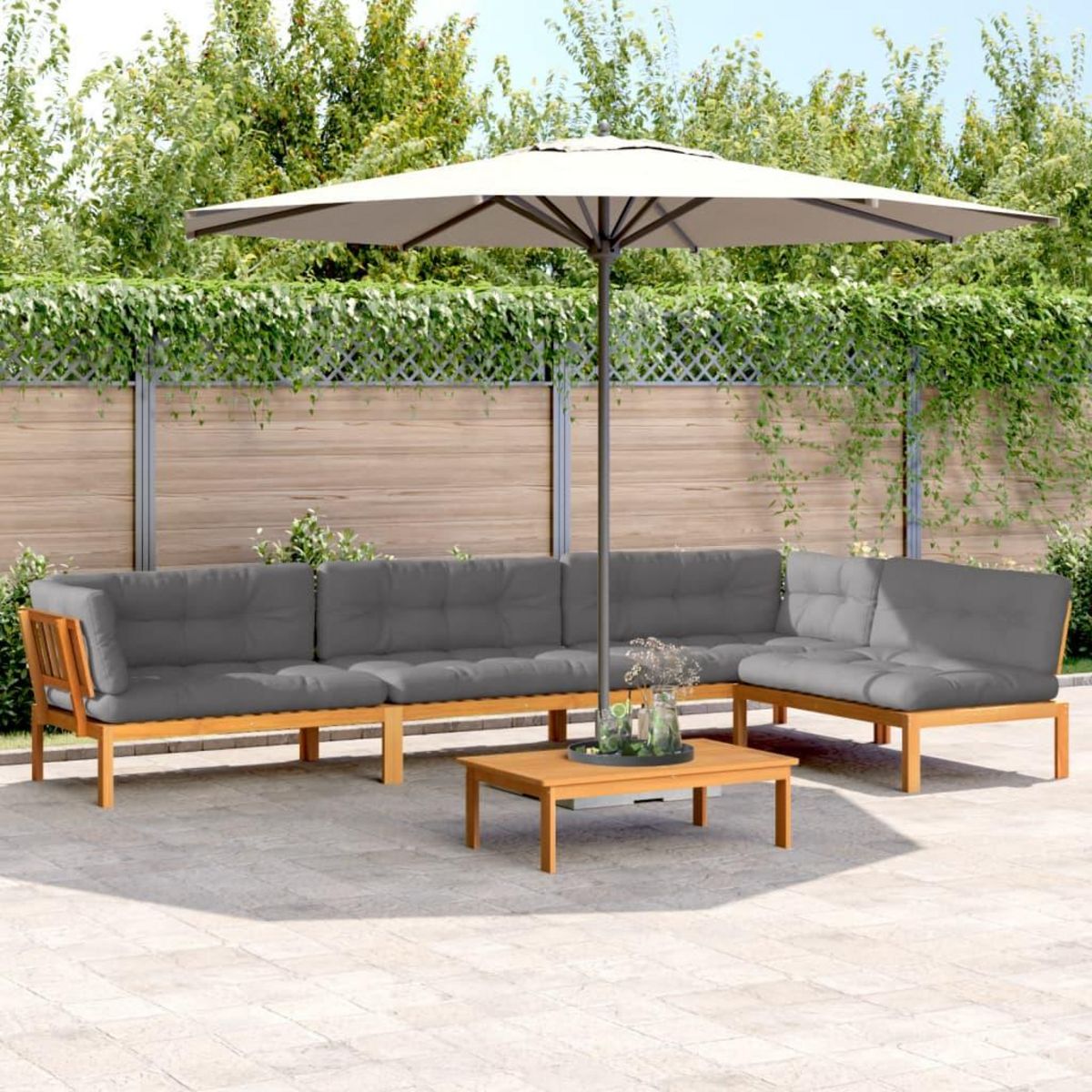 VIDAXL Salon palette de jardin avec coussins 5pcs bois d'acacia massif