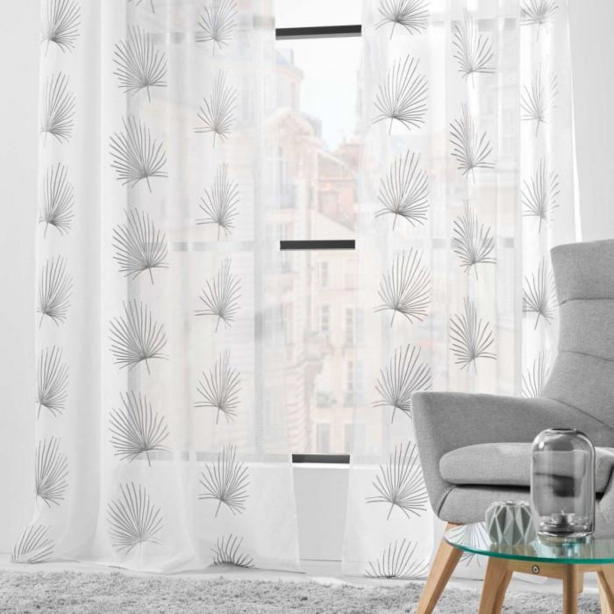 Paris Prix Rideau Voilage à Œillets  Palmaris  140x240cm Gris