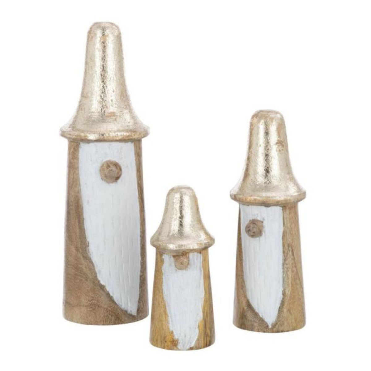 Paris Prix Lot de 3 Gnomes  Champignons  25cm Naturel & Or