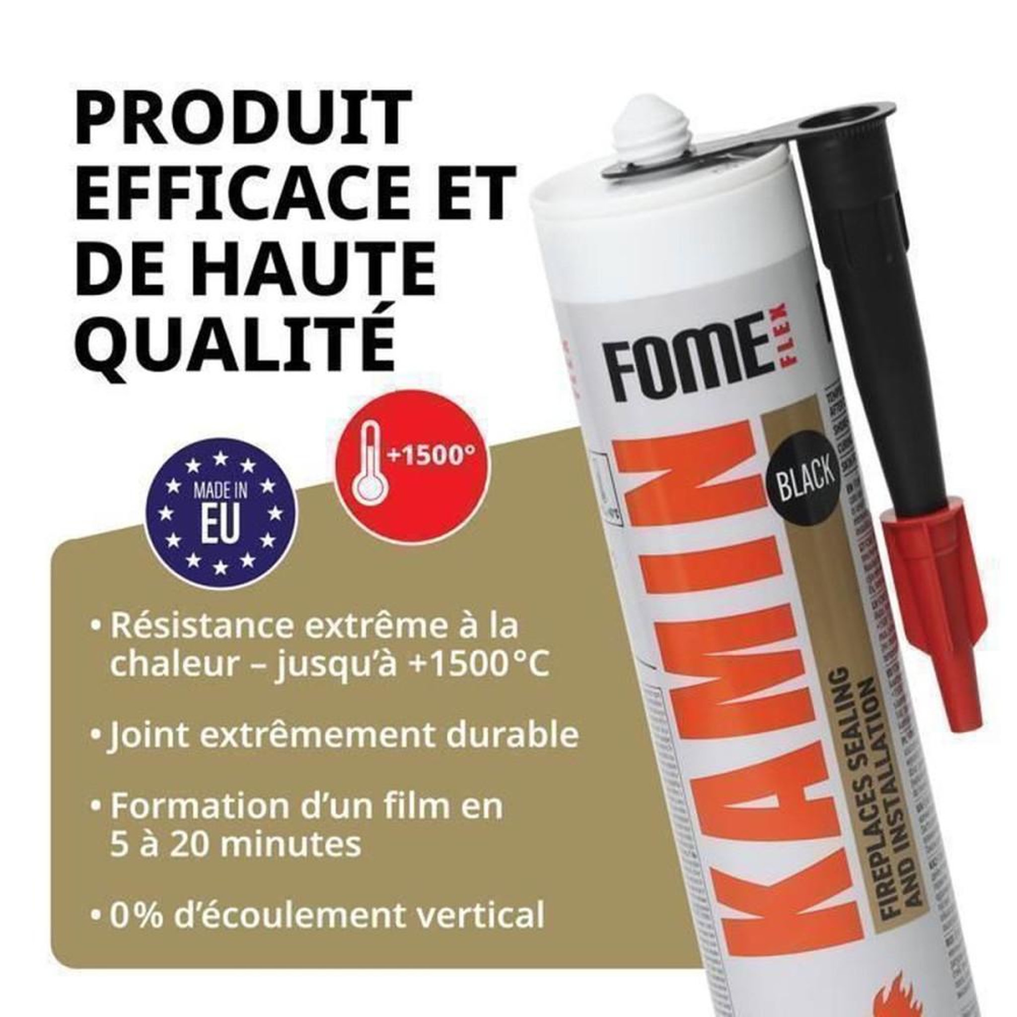 Voir la diapositive 3 : Mastic réfractaire monocomposant pour joints cheminée poêle, résistant jusqu'à 1500 °C, sans solvant, tube 300 ml, noir/gris