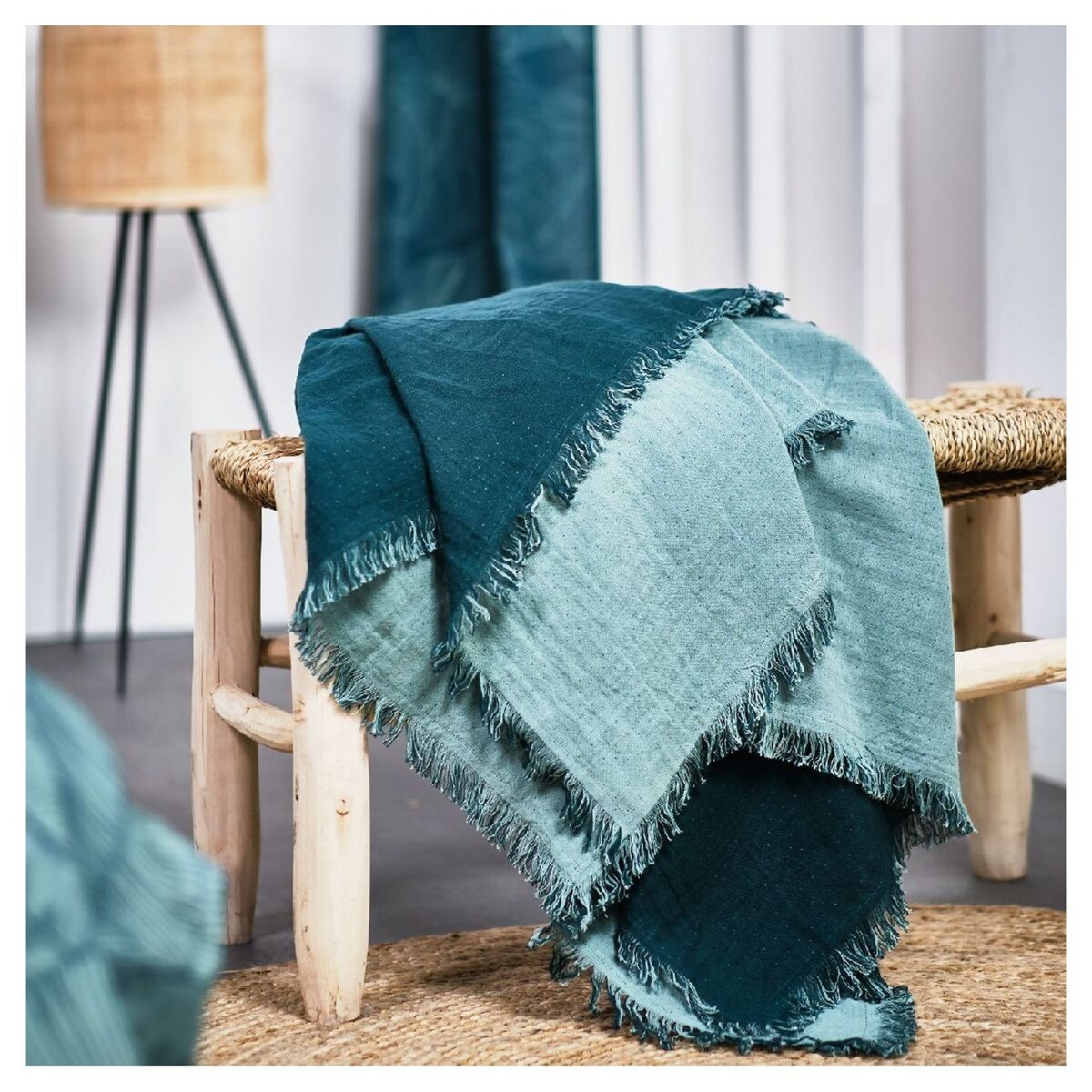 TODAY Plaid bicolore en gaze de coton KALI 