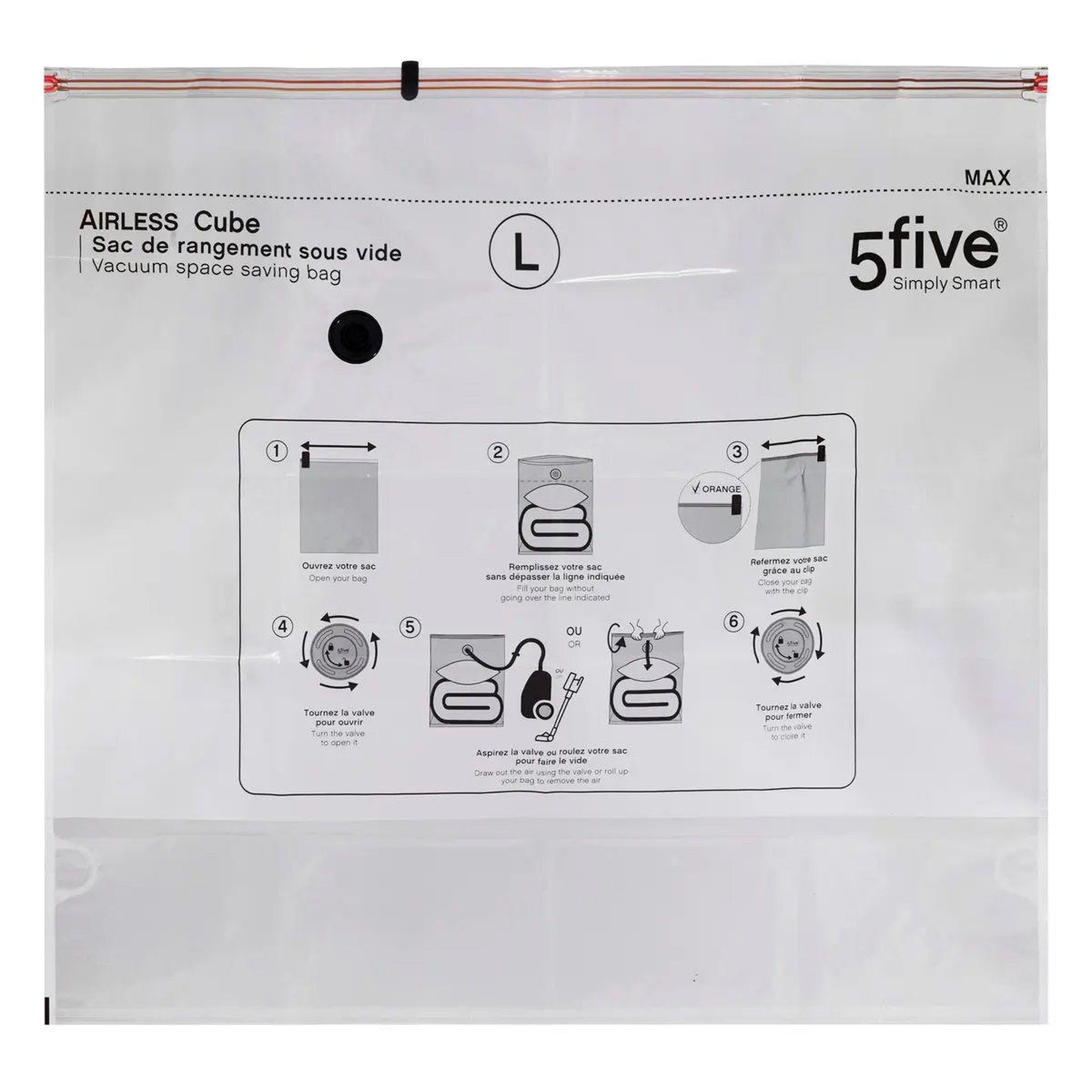Voir la diapositive 2 : FIVE Lot de 2 sacs compresseurs  airless l  104cm transparent