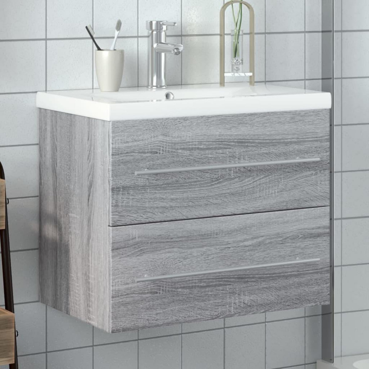 VIDAXL Armoire lavabo de salle de bain avec bassin integre sonoma gris