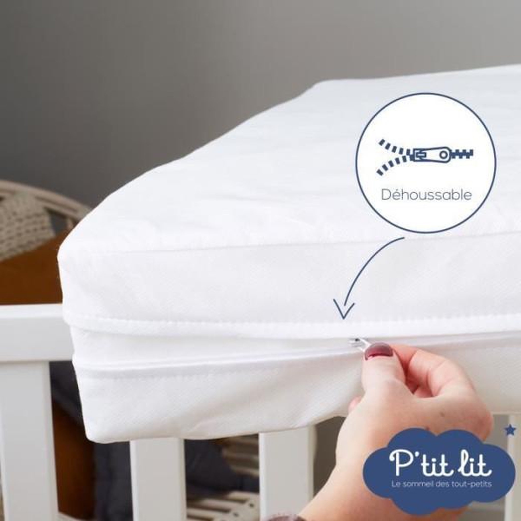Voir la diapositive 3 : P'TIT LIT Housse intégrale matelas Imperméable - Anti-Punaise de lit - 70x140x15 cm - Fermeture a glissiere - Sans traitement chimique
