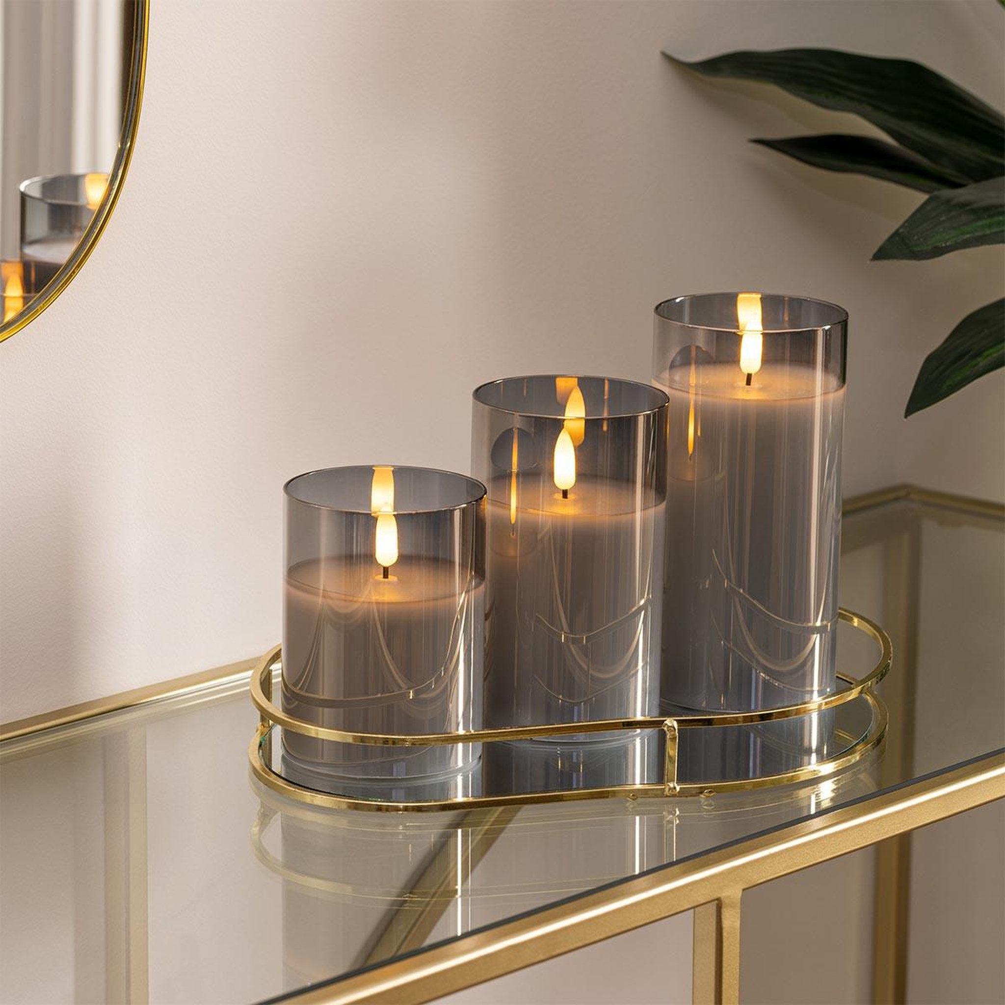 Voir la diapositive 5 : ATMOSPHERA Lot de 3 bougies led en verre  sena  15cm noir