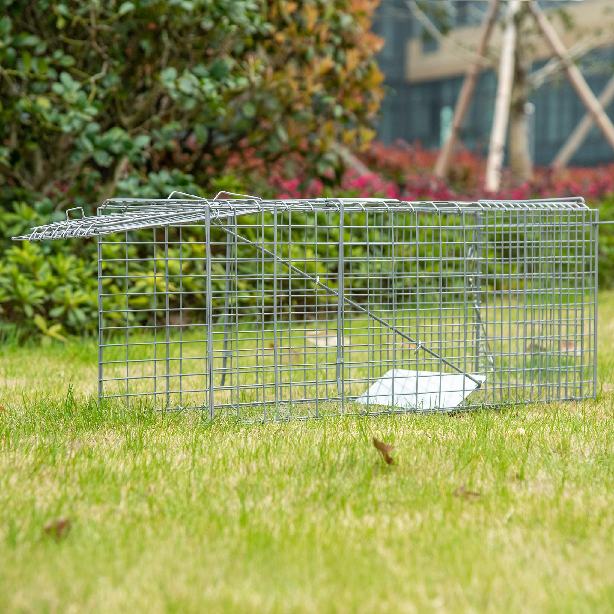 Voir la diapositive 2 : OUTSUNNY Piège de capture pliable pour petits animaux type lapin rat - 2 portes, poignée - dim. 81L x 26l x 34H cm - acier