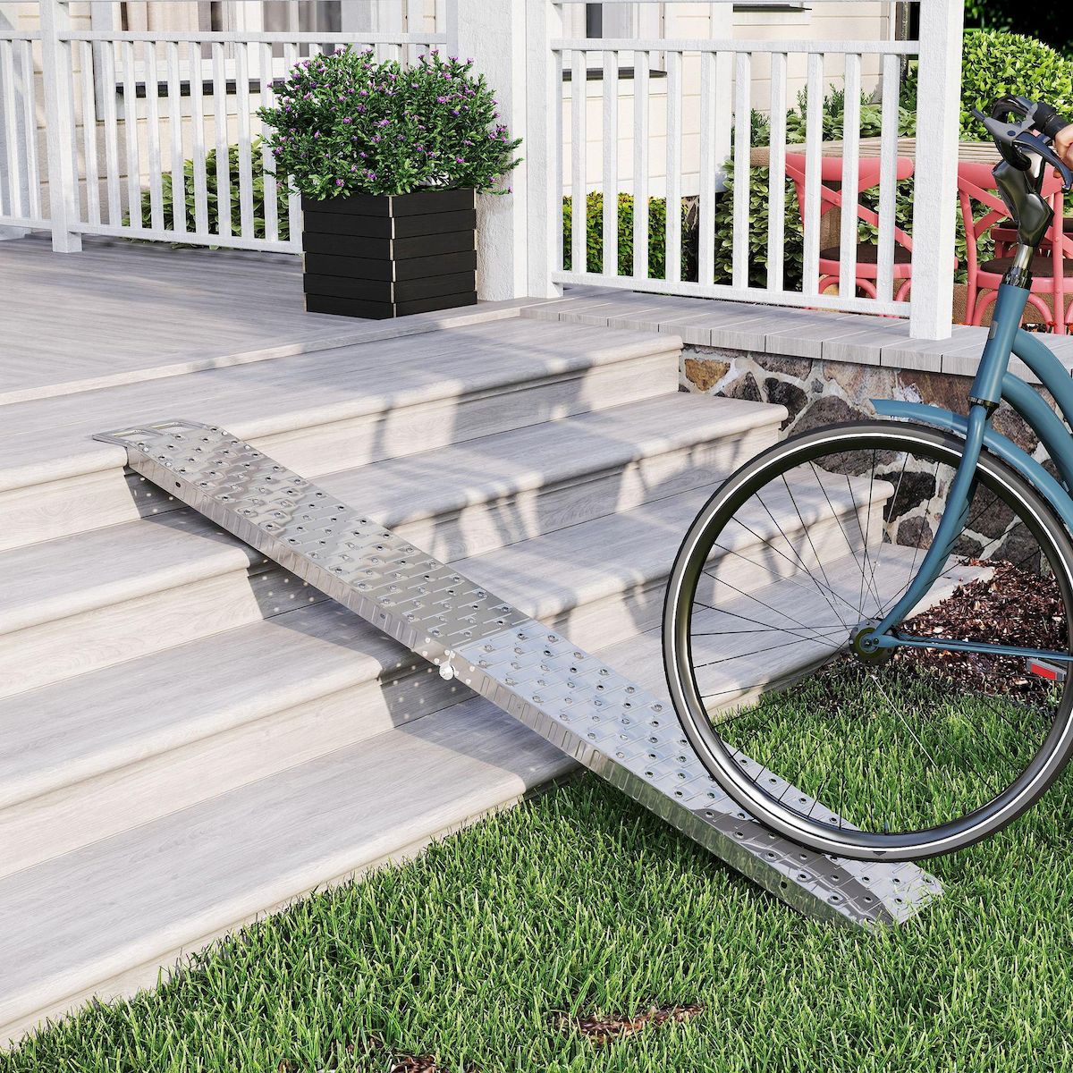 HOMCOM Rampe de chargement pliable acier inoxydable max. 230 Kg sangles de sécurité dim. 190 x 22 x 8 cm