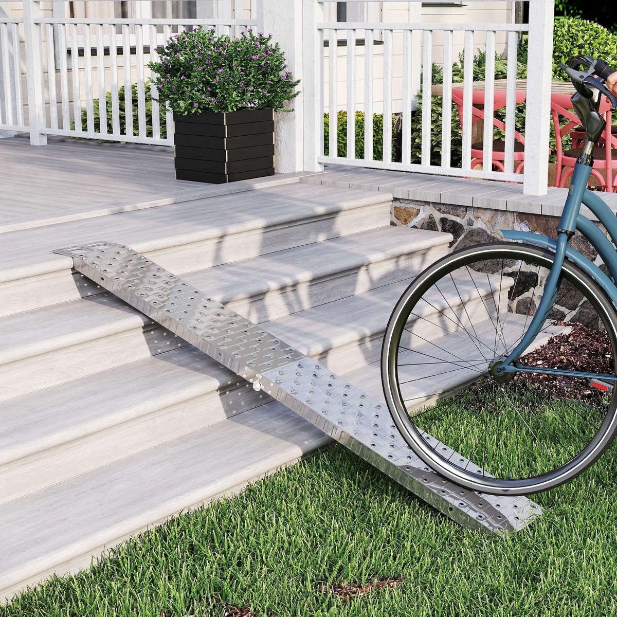 HOMCOM Rampe de chargement pliable acier inoxydable max. 230 Kg sangles de sécurité dim. 190 x 22 x 8 cm