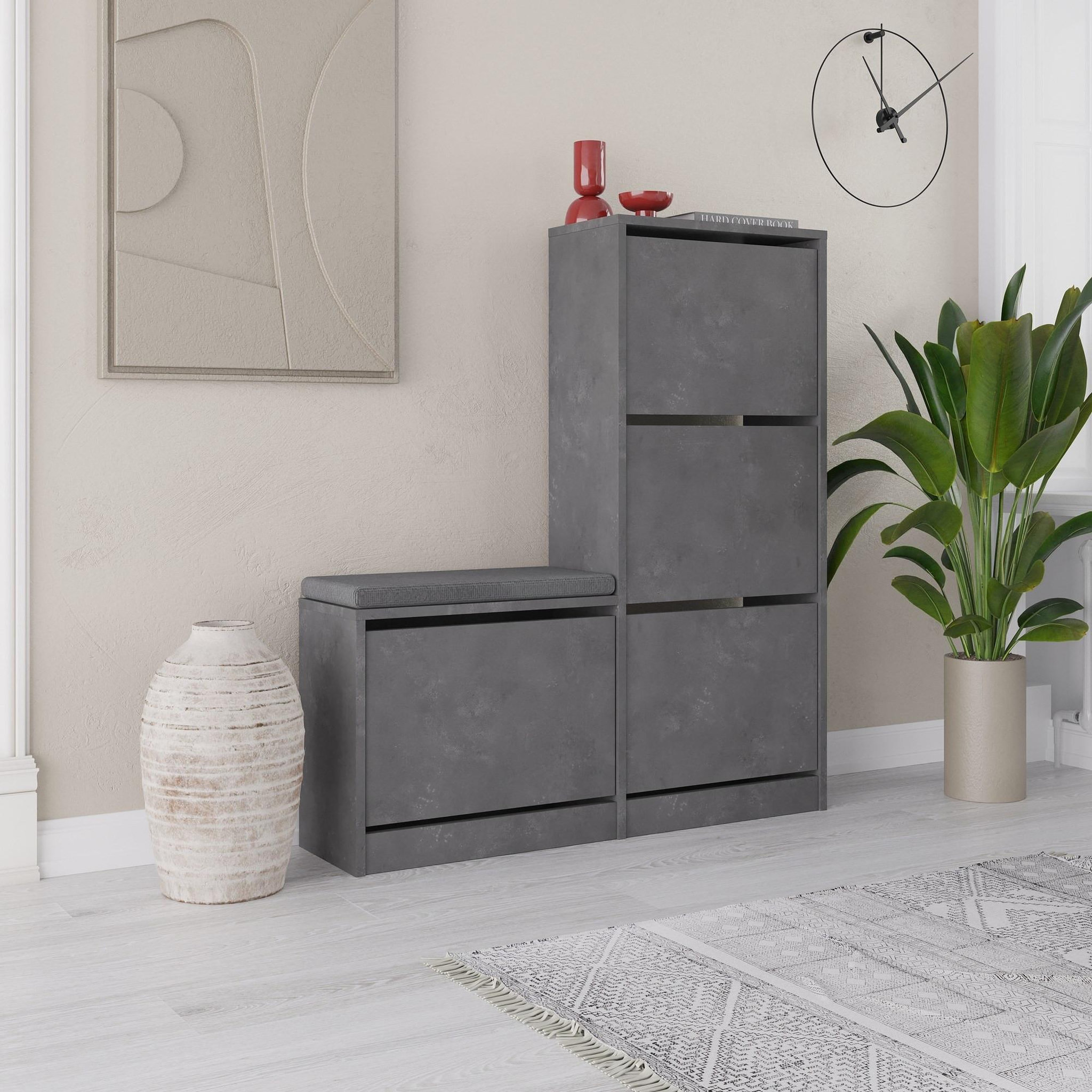 Voir la diapositive 2 : Habitat et Jardin Meuble à chaussures avec assise en bois  dude  - 105 x 26 x 118 cm - gris