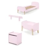 Paris Prix Pack - Lit Enfant, Chevet, Barrière & Coffre  Kiddy  90x200cm Rose