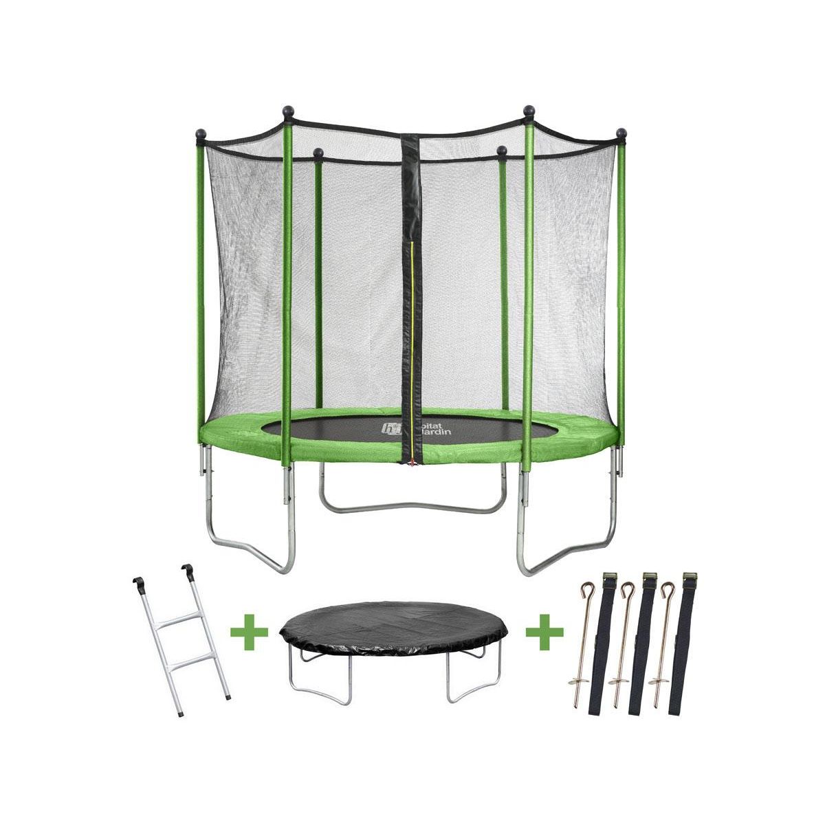 Habitat et Jardin Trampoline  Yoopi  - Ø 1.8 m - Avec filet + Echelle + Couverture + Kit d'ancrage
