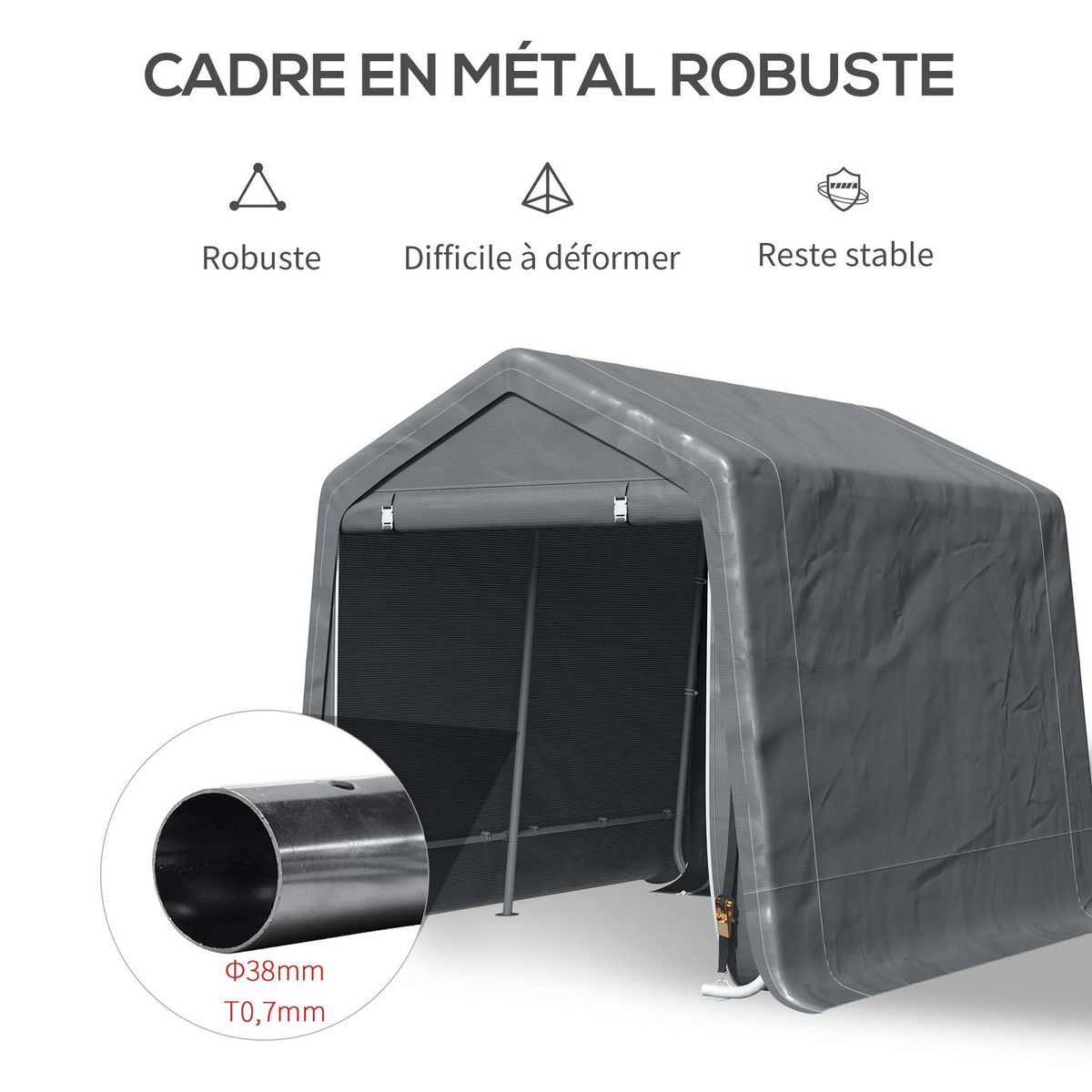 OUTSUNNY Abri de jardin - tente de stockage - abri de vélo - 2 portes zippées - dim. 280L x 240l x 240H cm - métal PE gris