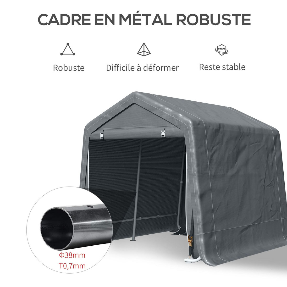 OUTSUNNY Abri de jardin - tente de stockage - abri de vélo - 2 portes zippées - dim. 280L x 240l x 240H cm - métal PE gris