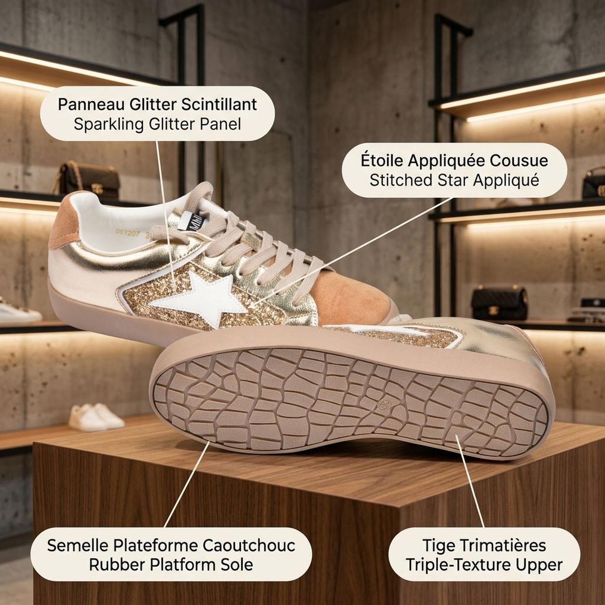 Voir la diapositive 4 : OZABI OZABI Sneakers Glitter Femme Étoile Plateforme MMXXIV