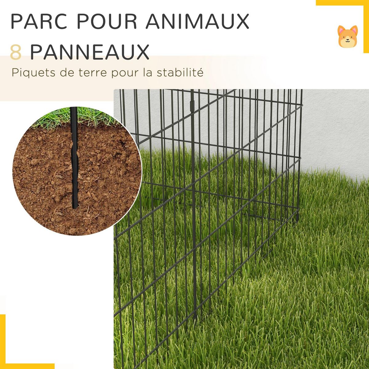 PAWHUT Parc enclos acier pour chien animaux 1 porte 8 panneaux 76L x 61l cm noir