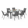 Voir la diapositive 1 : ID MARKET Salon de jardin MADRID table 150 CM et 6 chaises empilables gris anthracite plateau clair
