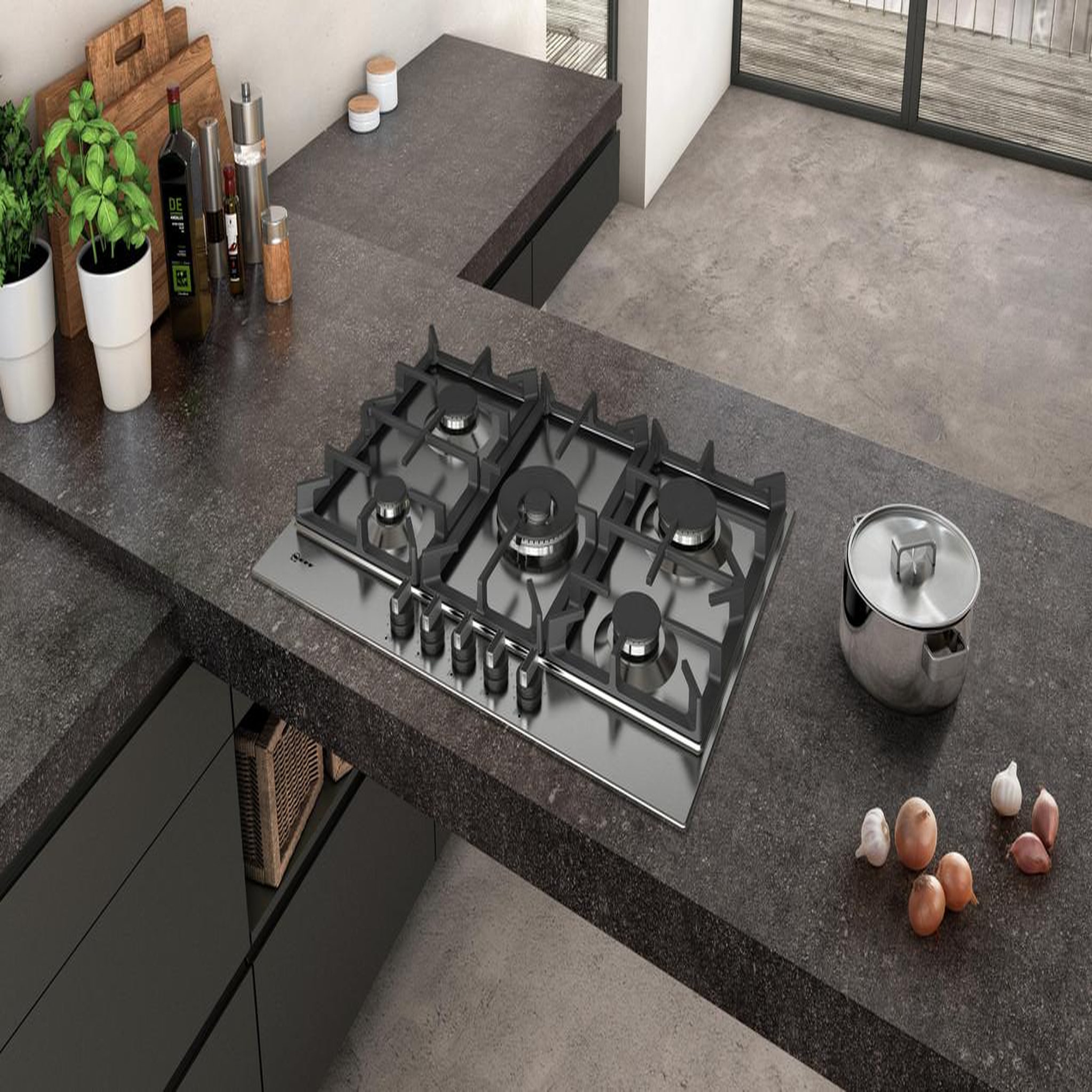 Voir la diapositive 4 : Neff Table de cuisson à gaz 75cm 5 feux inox - t27ds59n0