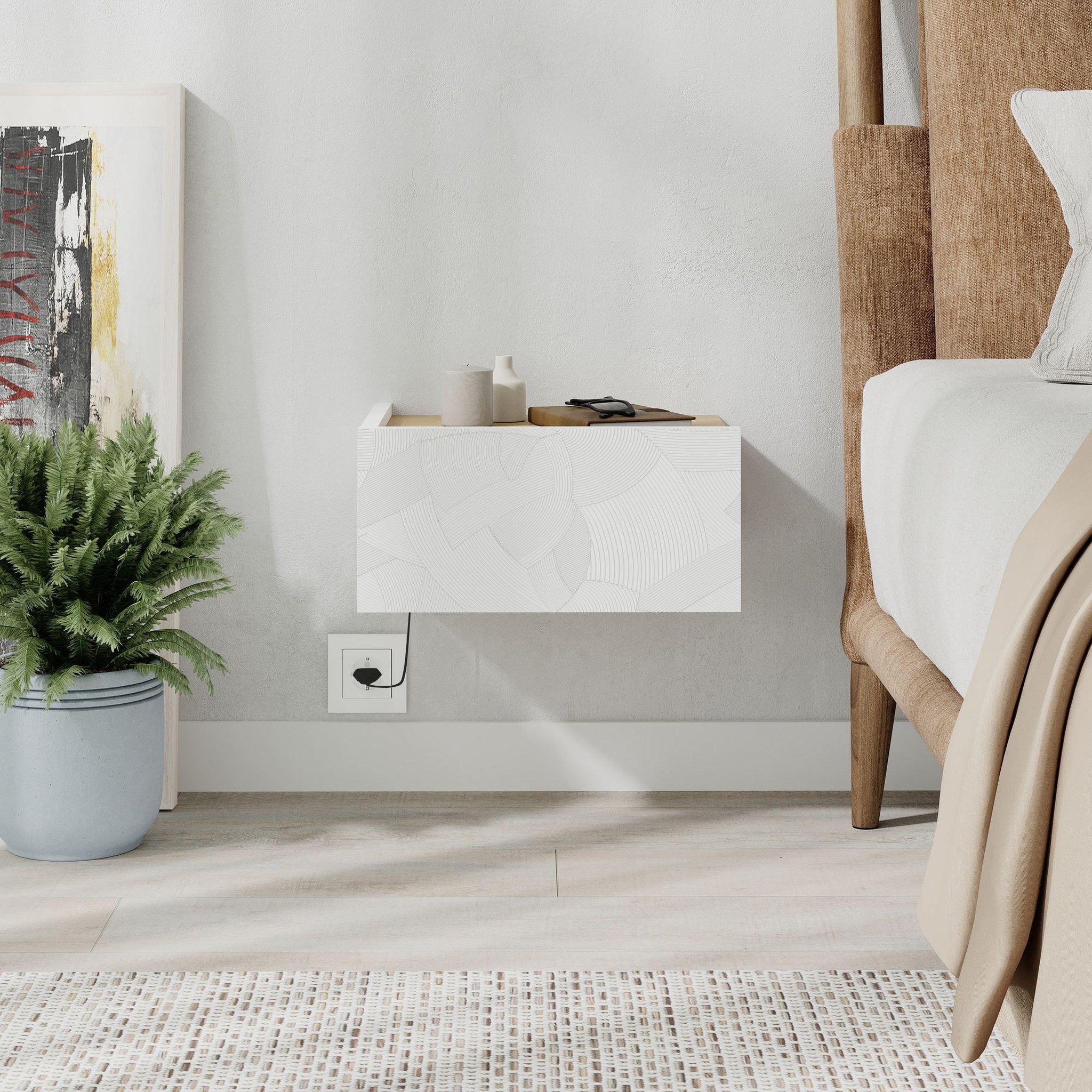 Voir la diapositive 2 : Habitat et Jardin Table de chevet avec éclairage LED en bois  Onda  - 38 x 31 x 18 cm - Blanc