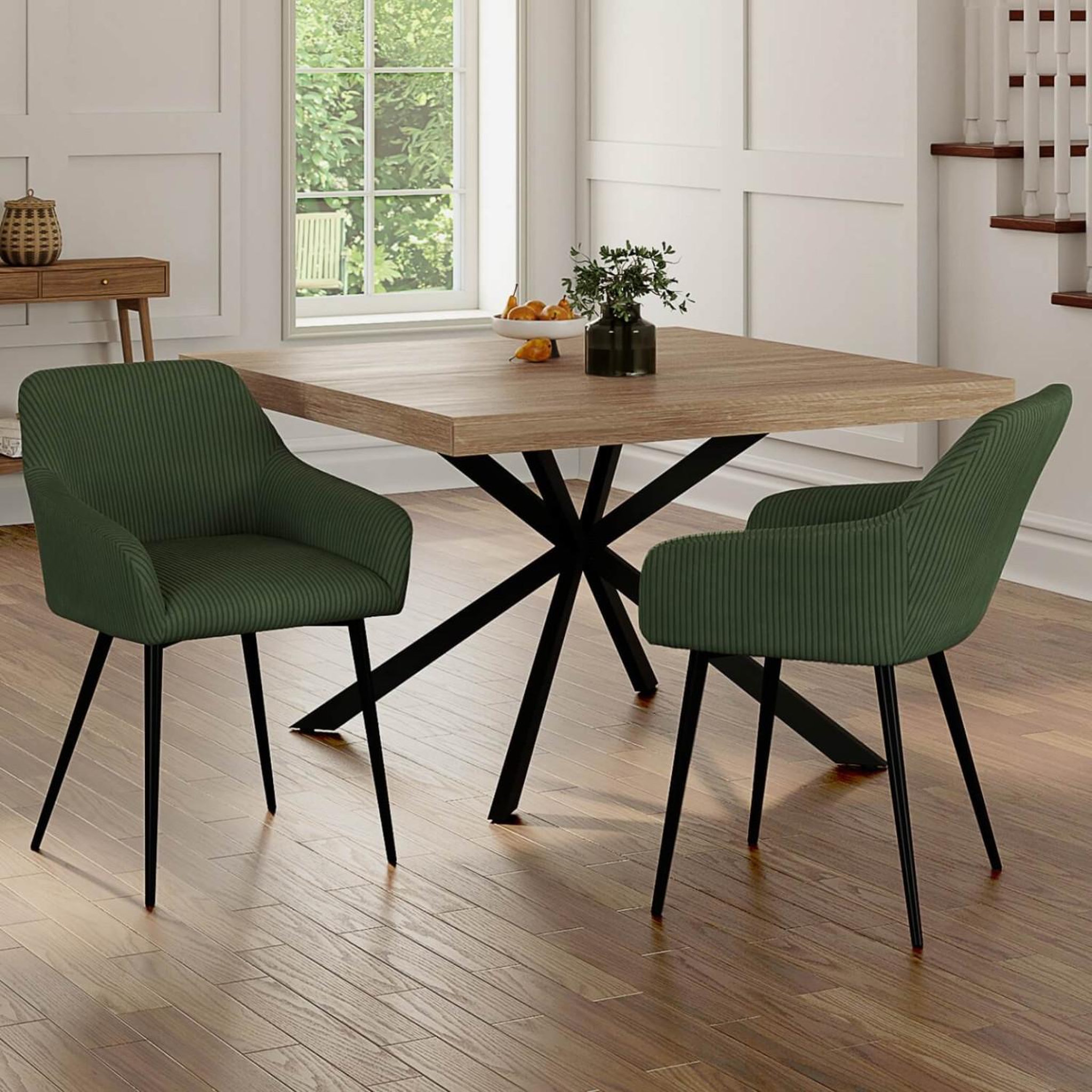 Voir la diapositive 2 : ID MARKET Lot de 2 chaises de salle à manger, fauteuils de table jany en velours côtelé vert kaki