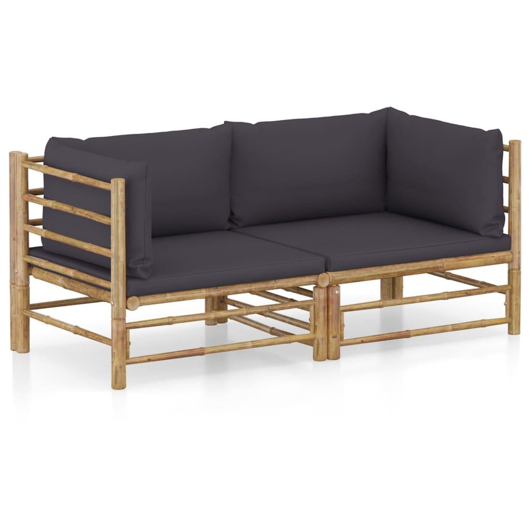 VIDAXL Salon de jardin 2 pcs avec coussins gris fonce bambou