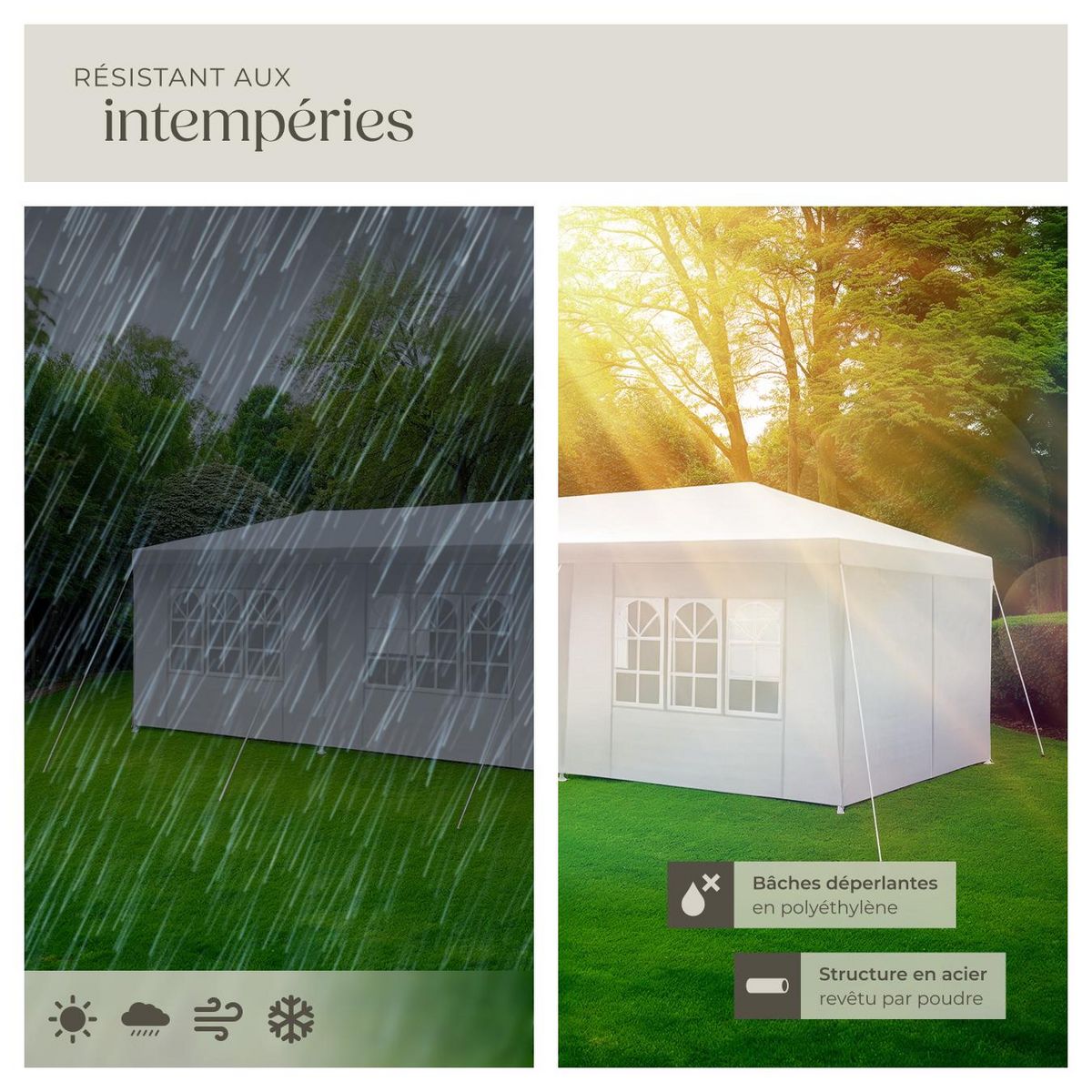 tectake Pavillon 9 x 3 m en système emboîtable blanc