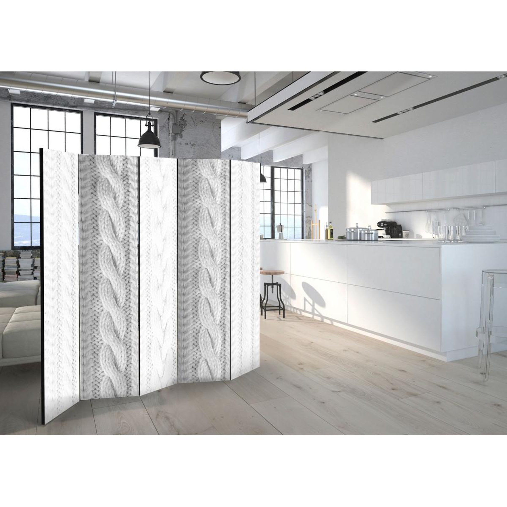Voir la diapositive 2 : Paris Prix Paravent 5 volets  white knit  172x225cm