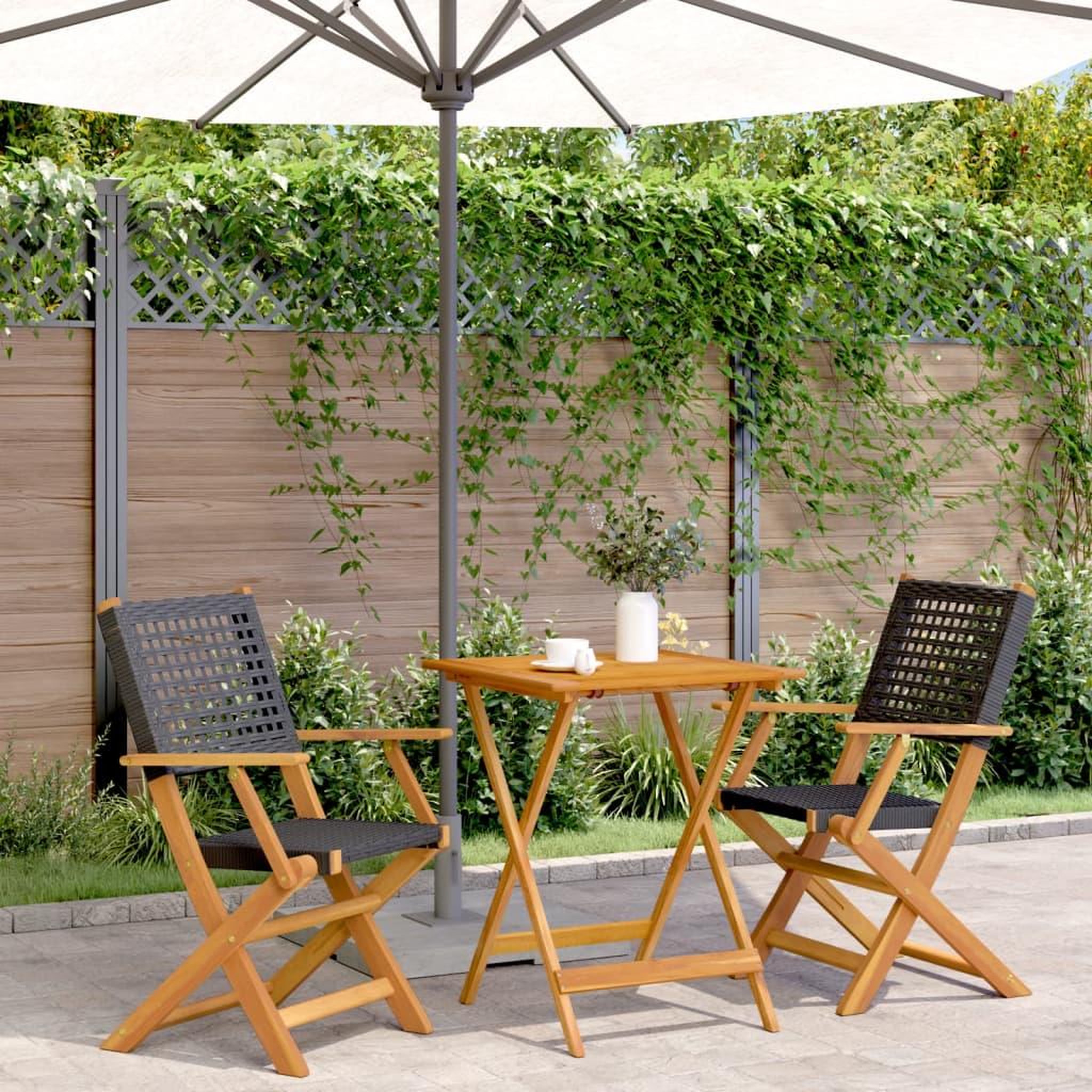 VIDAXL Ensemble de bistro 3 pcs noir resine tressee et bois massif
