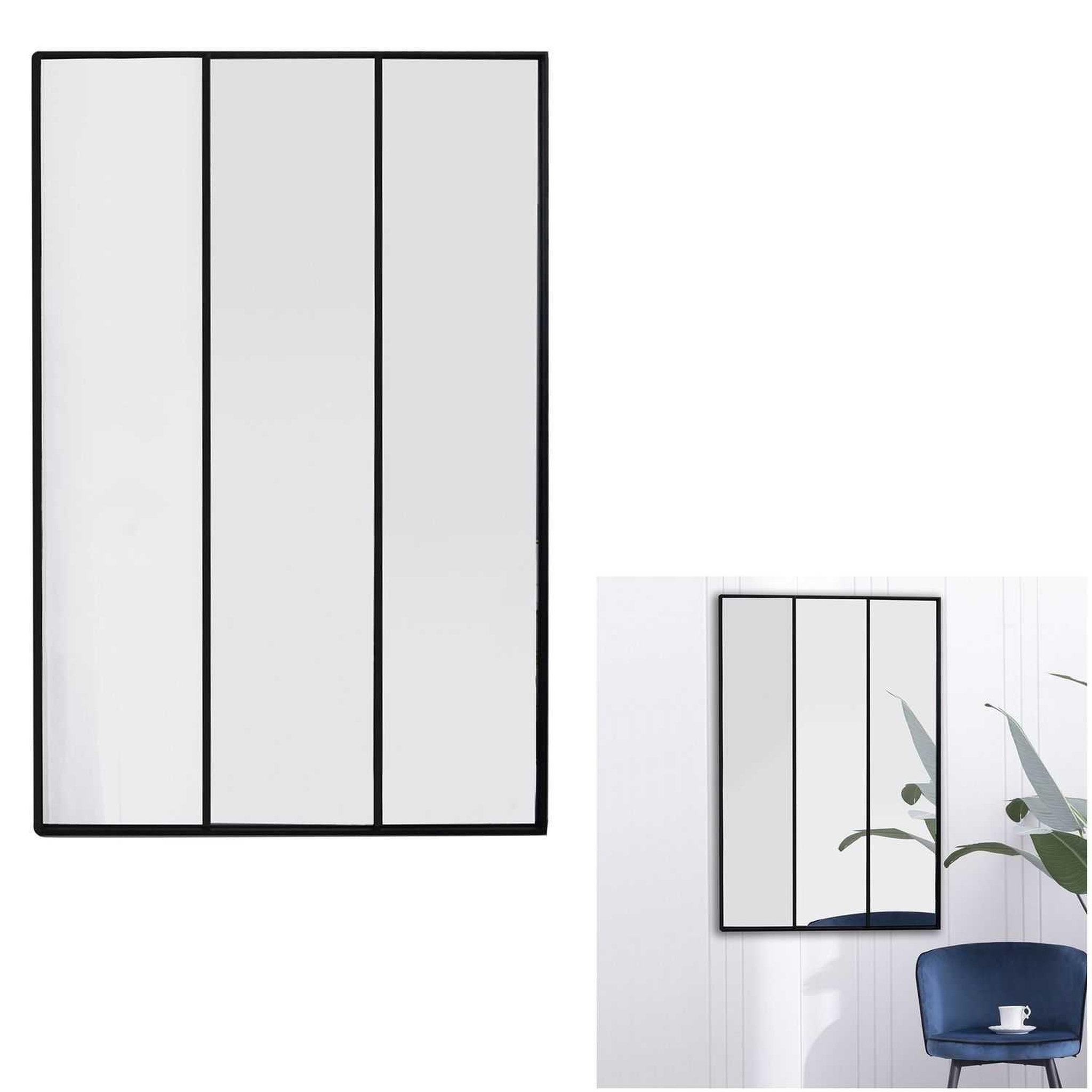 Voir la diapositive 6 : TOILINUX Miroir XXL style verrière en 3 parties en métal - Noir