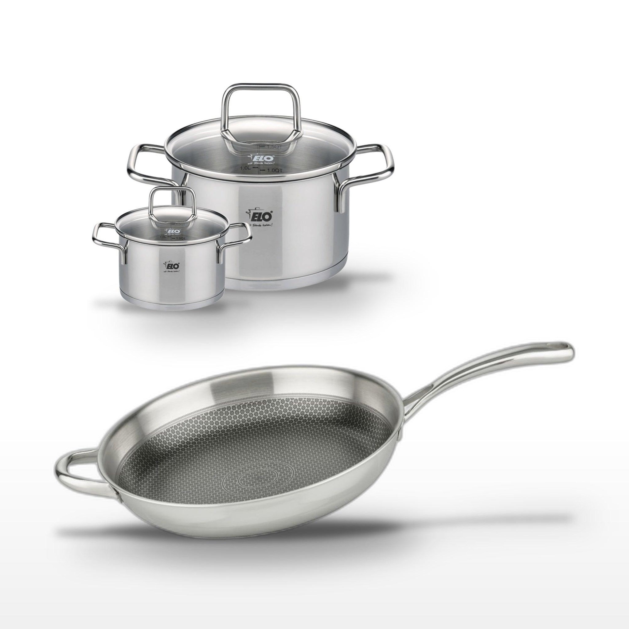ELO Lot poêle 32 cm et 2 faitouts 20/12 cm elo relief evolution