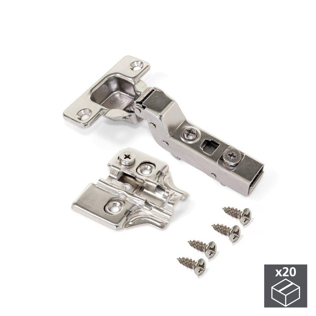 EMUCA SRL Lot de 20 charnières coudées pour montage rentrant X91N avec ouverture 100º et embases avec réglage excentrique à visser
