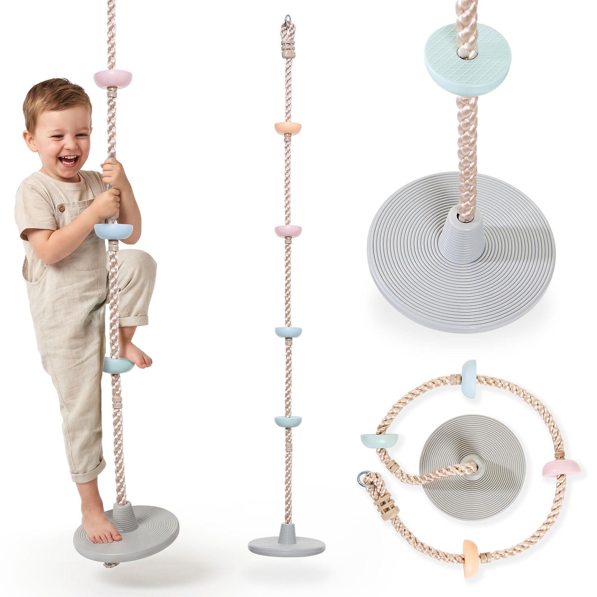 HYPERMOTION Corde d'Escalade Enfant avec Disque Balançoire et Poignées L. 2m Diam 30cm