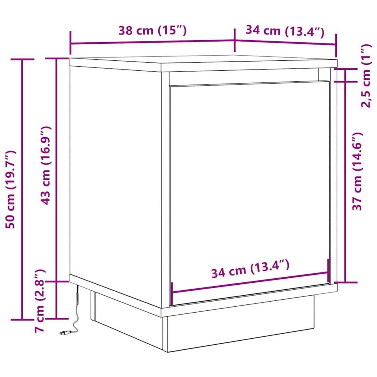 VIDAXL Armoire de chevet et lumieres LED chene artisanal 38x34x50 cm