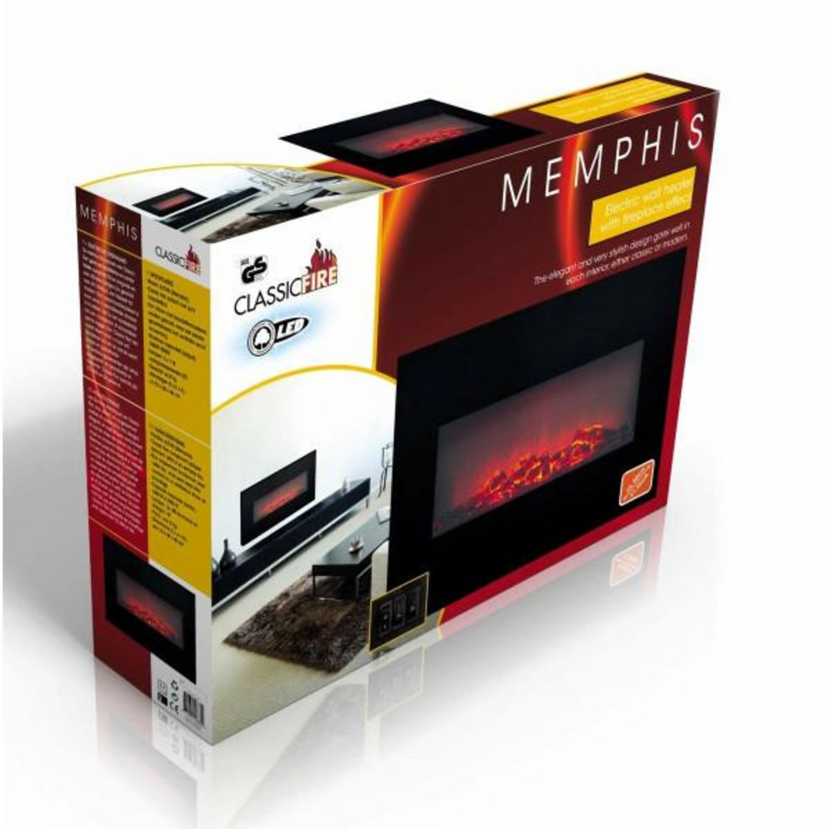 CLASSIC FIRE Cheminée murale électrique décorative Classic Fire Memphis Noir 1800 W 66 x 13 x 46 cm