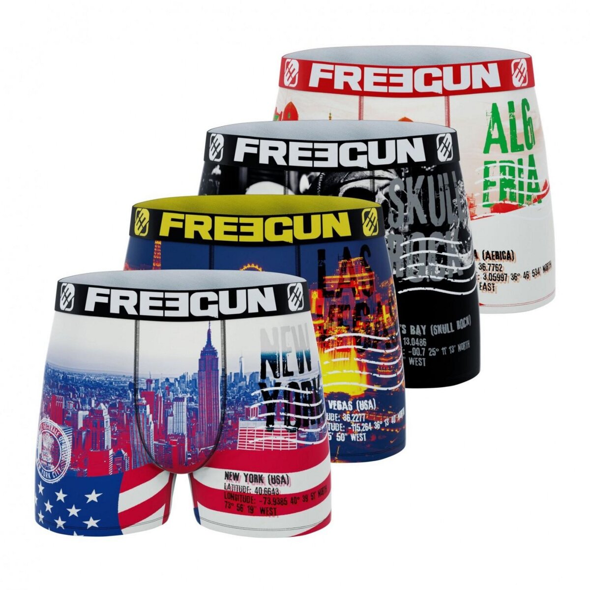 FREEGUN Lot de 4 Boxers gar on Flag Cities pas cher Auchan