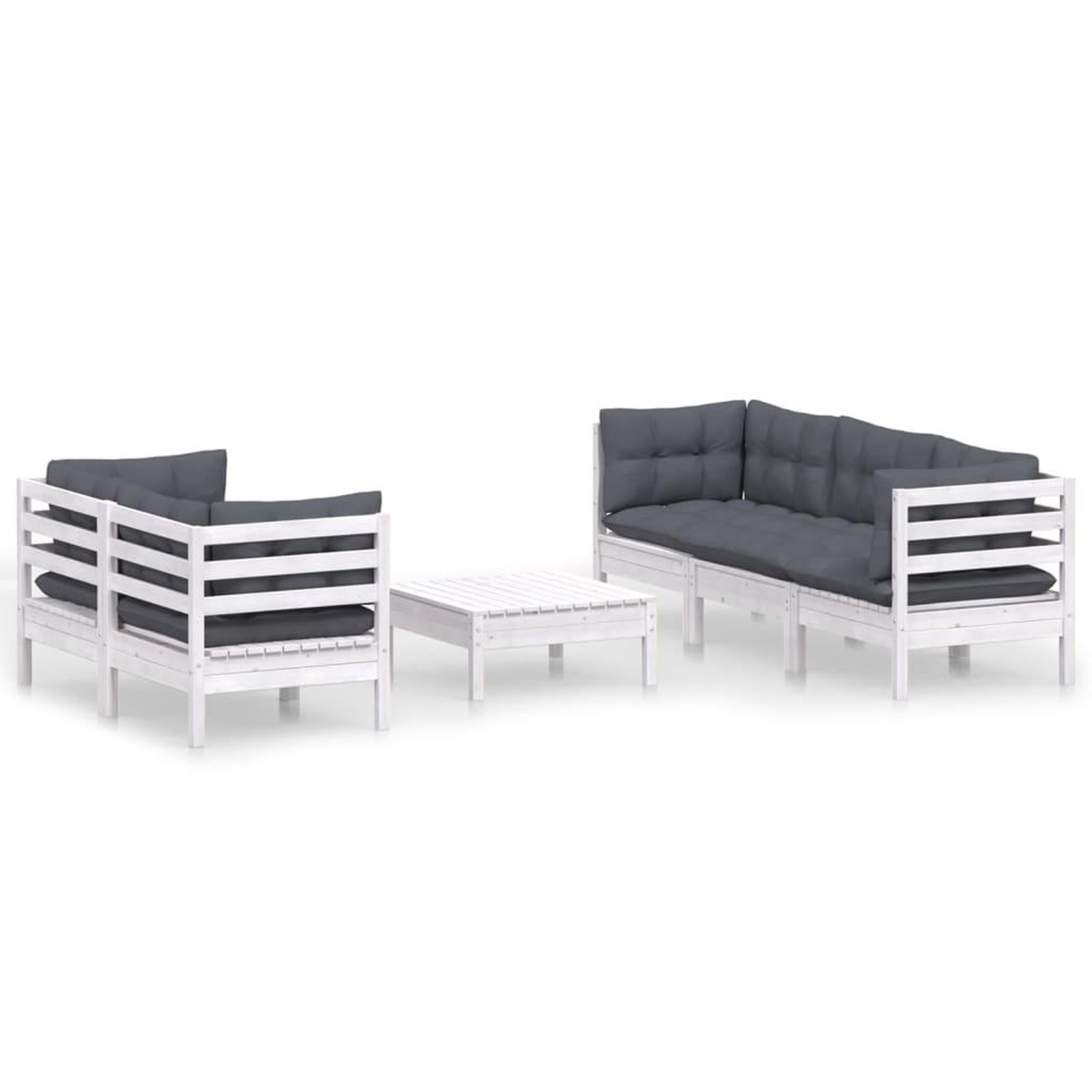 Voir la diapositive 2 : VIDAXL Salon de jardin 6 pcs avec coussins anthracite bois de pin