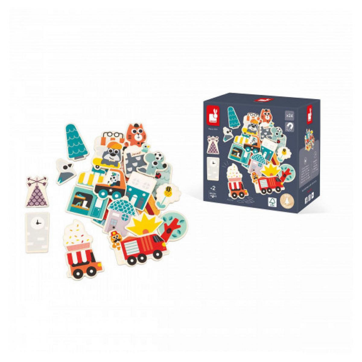 Juratoys-Janod Set de 24 Magnets en Bois Ville Janod pour Enfants